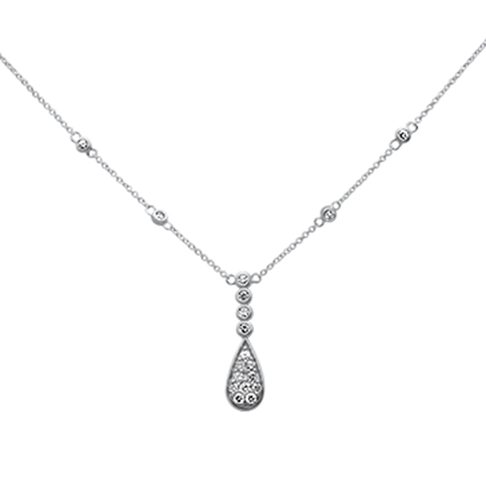 SPECIAL! .43ct G SI 14K White Gold Diamond Pear & Round Shaped Drop Pendant Necklace 16" + 2" Long
