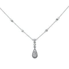 SPECIAL! .43ct G SI 14K White Gold Diamond Pear & Round Shaped Drop Pendant Necklace 16" + 2" Long