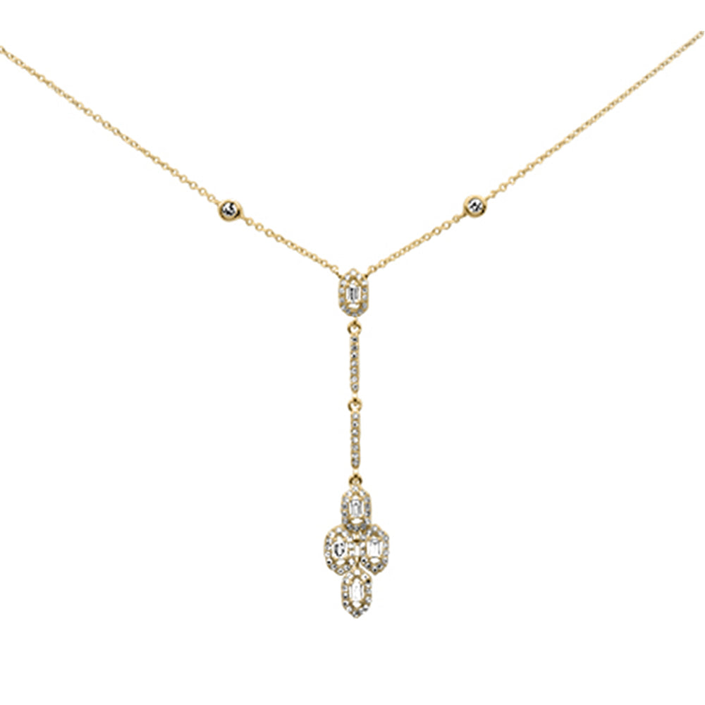 SPECIAL! .33ct G SI 14K Yellow Gold Diamond Round & Baguette Drop Pendant Necklace 16" + 2" Long