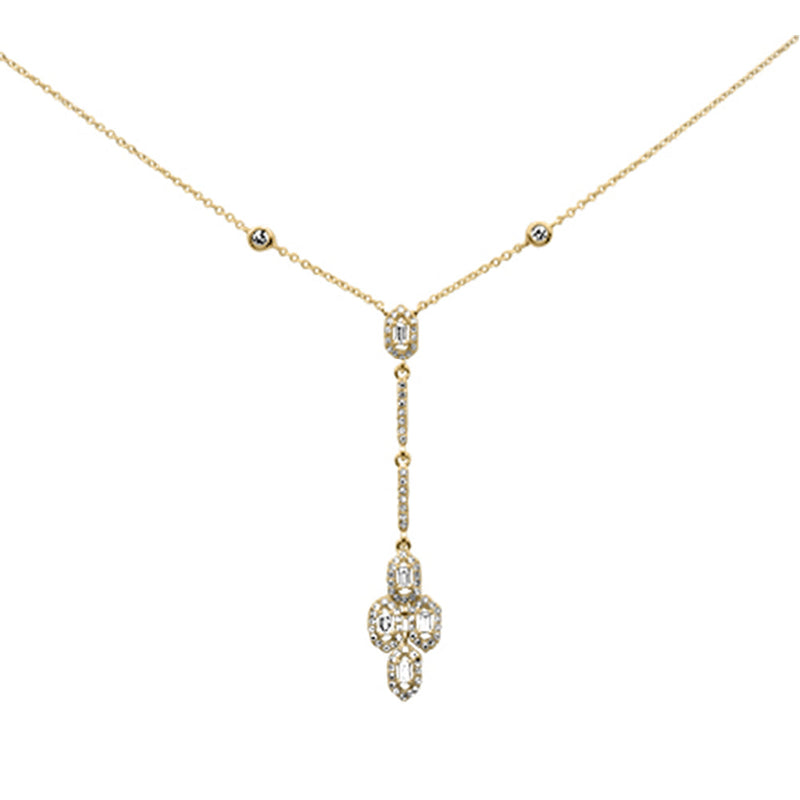 SPECIAL! .33ct G SI 14K Yellow Gold Diamond Round & Baguette Drop Pendant Necklace 16" + 2" Long