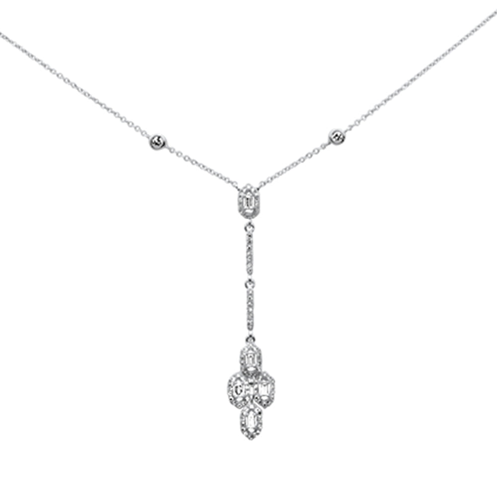 SPECIAL! .34ct G SI 14K White Gold Diamond Round & Baguette Drop Pendant Necklace 16" + 2" Long