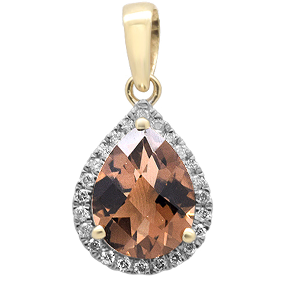 GEMSTONE CLOSEOUT! 1.49ct G SI 14K Yellow Gold Pear Shaped Natural Smoky Topaz Gemstone & Diamonds Pendant