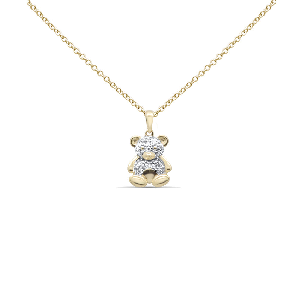 SPECIAL! .16ct G SI 14K Yellow Gold Diamond Teddy Bear Pendant Necklace 18" Long