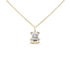SPECIAL! .16ct G SI 14K Yellow Gold Diamond Teddy Bear Pendant Necklace 18" Long