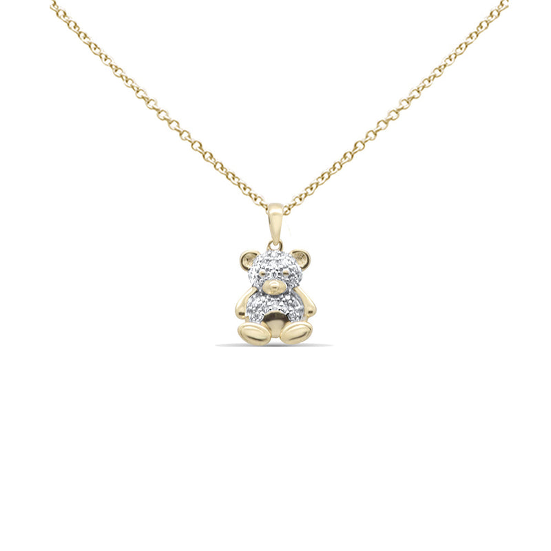 SPECIAL! .16ct G SI 14K Yellow Gold Diamond Teddy Bear Pendant Necklace 18" Long
