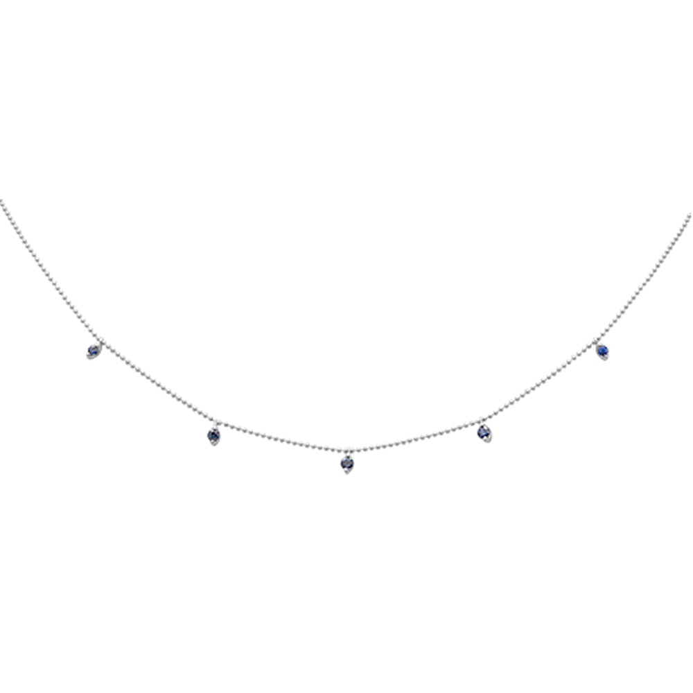 SPECIAL! .34ct G SI 14K White Gold Blue Sapphire Gemstone Pendant Necklace 18" Long