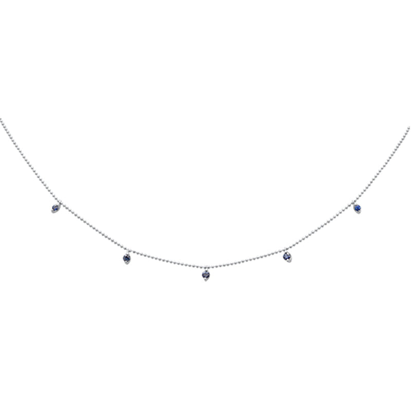 SPECIAL! .34ct G SI 14K White Gold Blue Sapphire Gemstone Pendant Necklace 18" Long