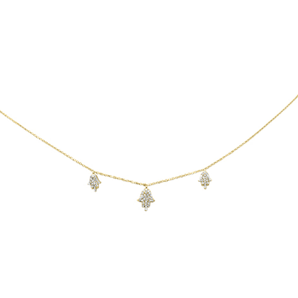 SPECIAL! .30ct G SI 14K Yellow Gold Diamond Hamsa Pendant Necklace 16" + 2" Long