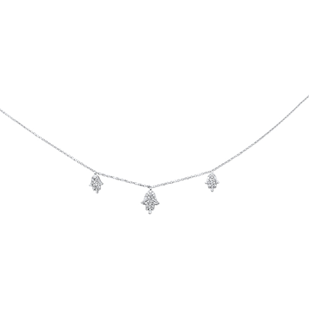 SPECIAL! .30ct G SI 14K White Gold Diamond Hamsa Pendant Necklace 16" + 2" Long