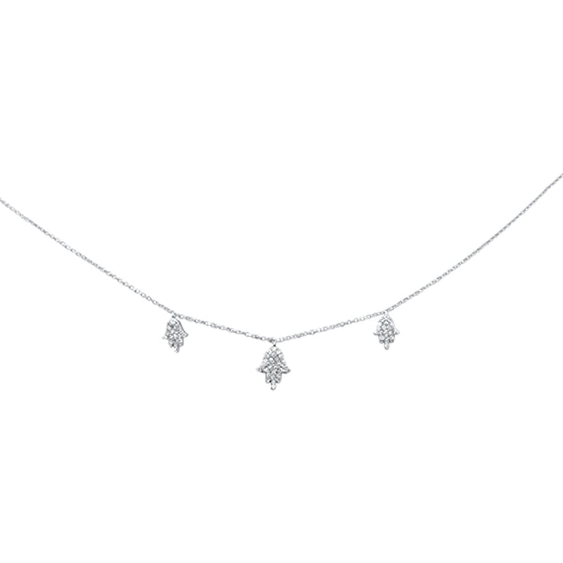 SPECIAL! .30ct G SI 14K White Gold Diamond Hamsa Pendant Necklace 16" + 2" Long