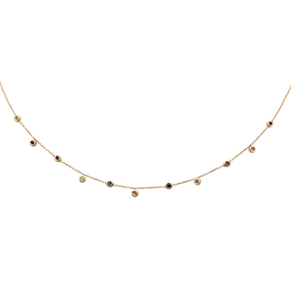 SPECIAL! .39ct 14K Yellow Gold Multi Color Gemstone Pendant Necklace 16" + 2" Long