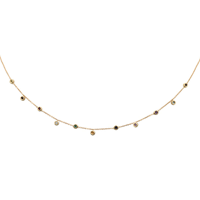 SPECIAL! .39ct 14K Yellow Gold Multi Color Gemstone Pendant Necklace 16" + 2" Long