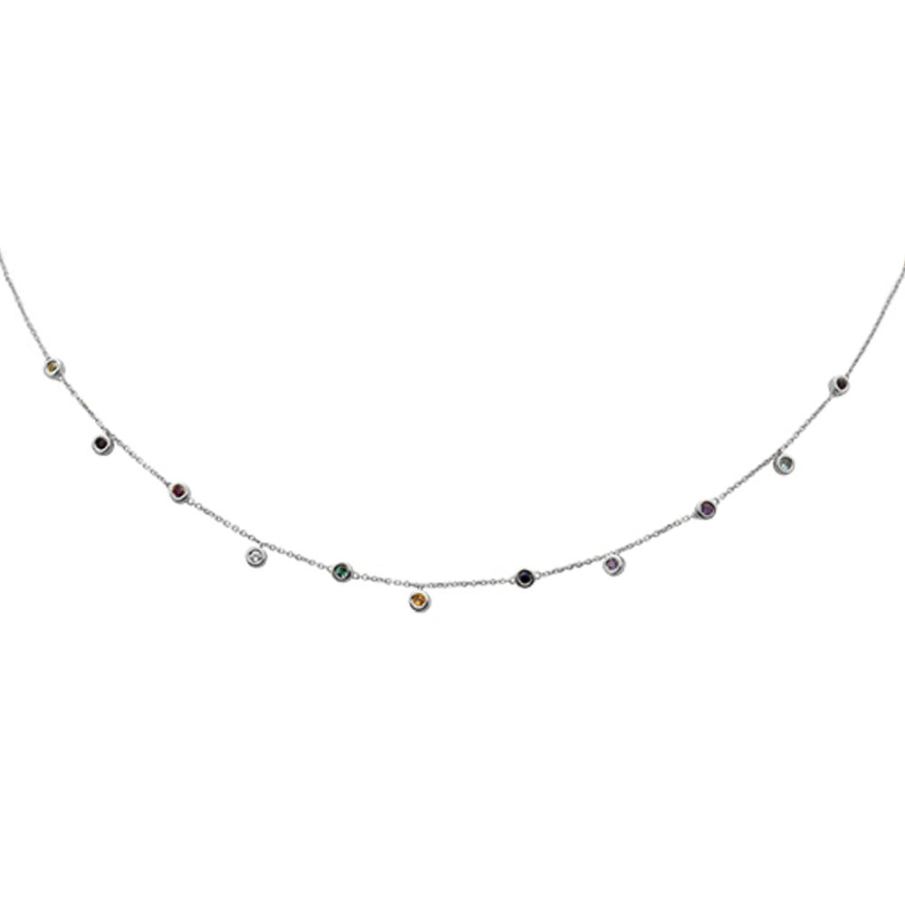 SPECIAL! .37ct 14K White Gold Multi Color Gemstone Pendant Necklace 16+2"Ext Long Chain