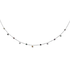SPECIAL! .37ct 14K White Gold Multi Color Gemstone Pendant Necklace 16+2"Ext Long Chain