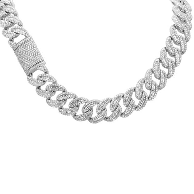 SPECIAL! 9mm 10.11ct G SI 14K White Gold Baguette & Round Diamond Cuban Necklace 22" Long