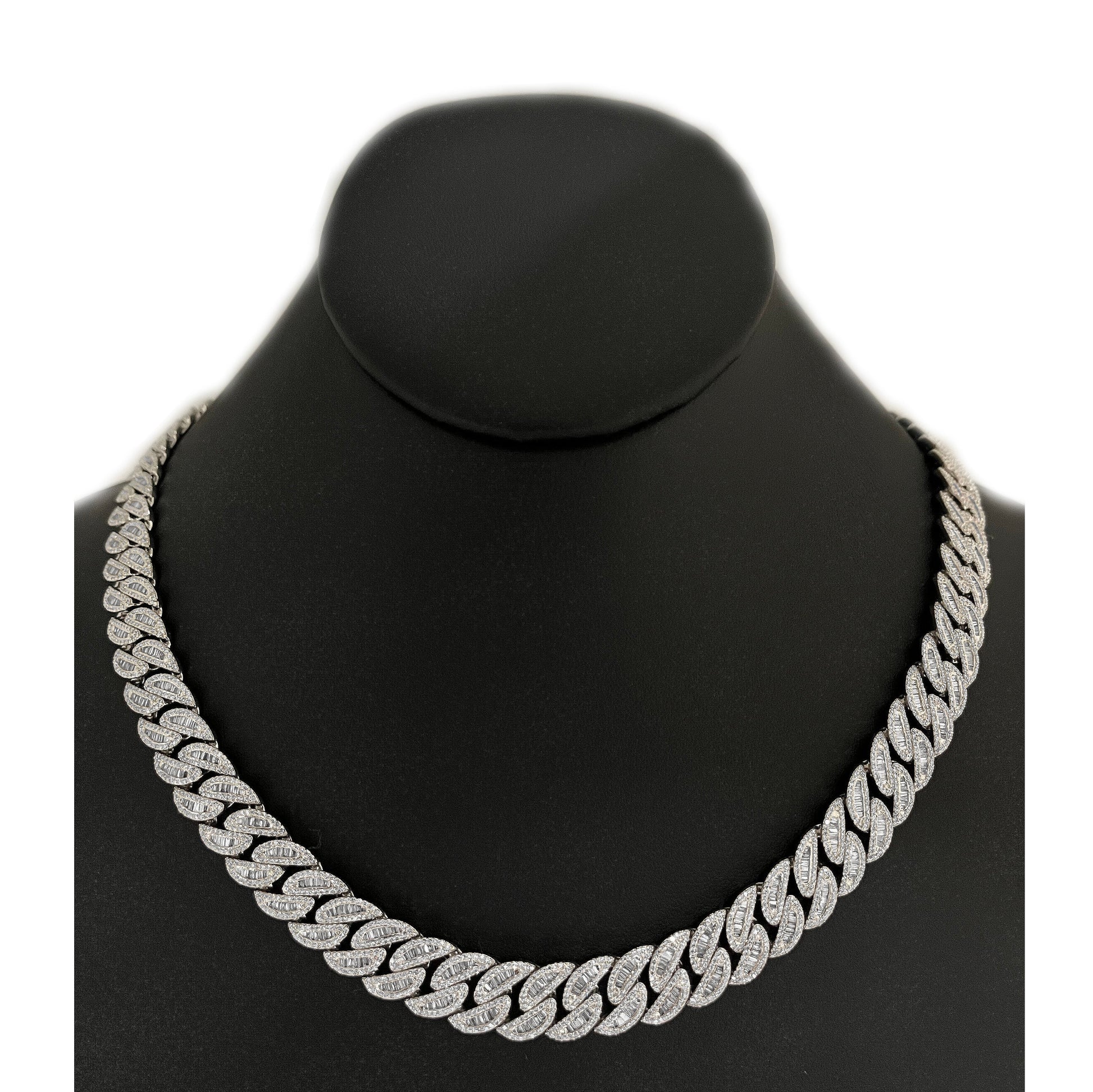 SPECIAL!11mm 12.51ct G SI 14K White Gold Baguette & Round Diamond Cuban Necklace 20"