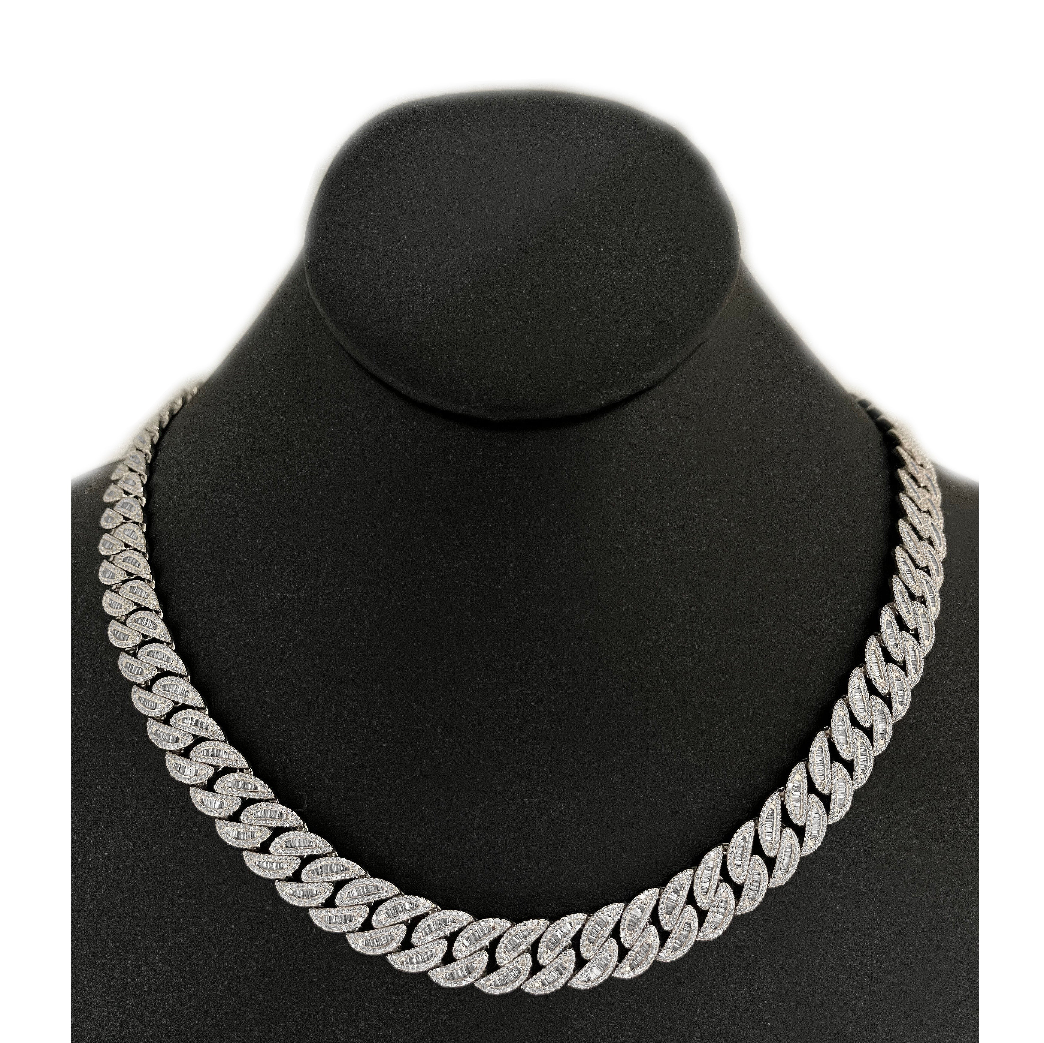 SPECIAL! 13mm 19.48ct G SI 14K White Gold Baguette & Round Diamond Cuban Necklace 20"