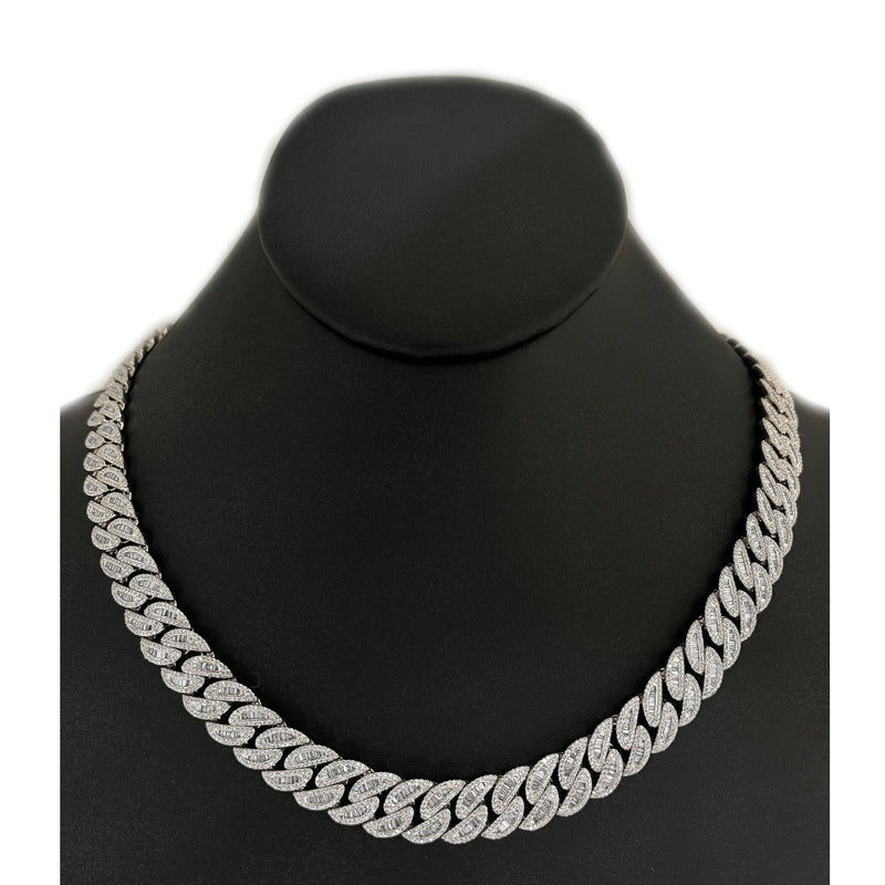 SPECIAL! 13mm 19.48ct G SI 14K White Gold Baguette & Round Diamond Cuban Necklace 20"