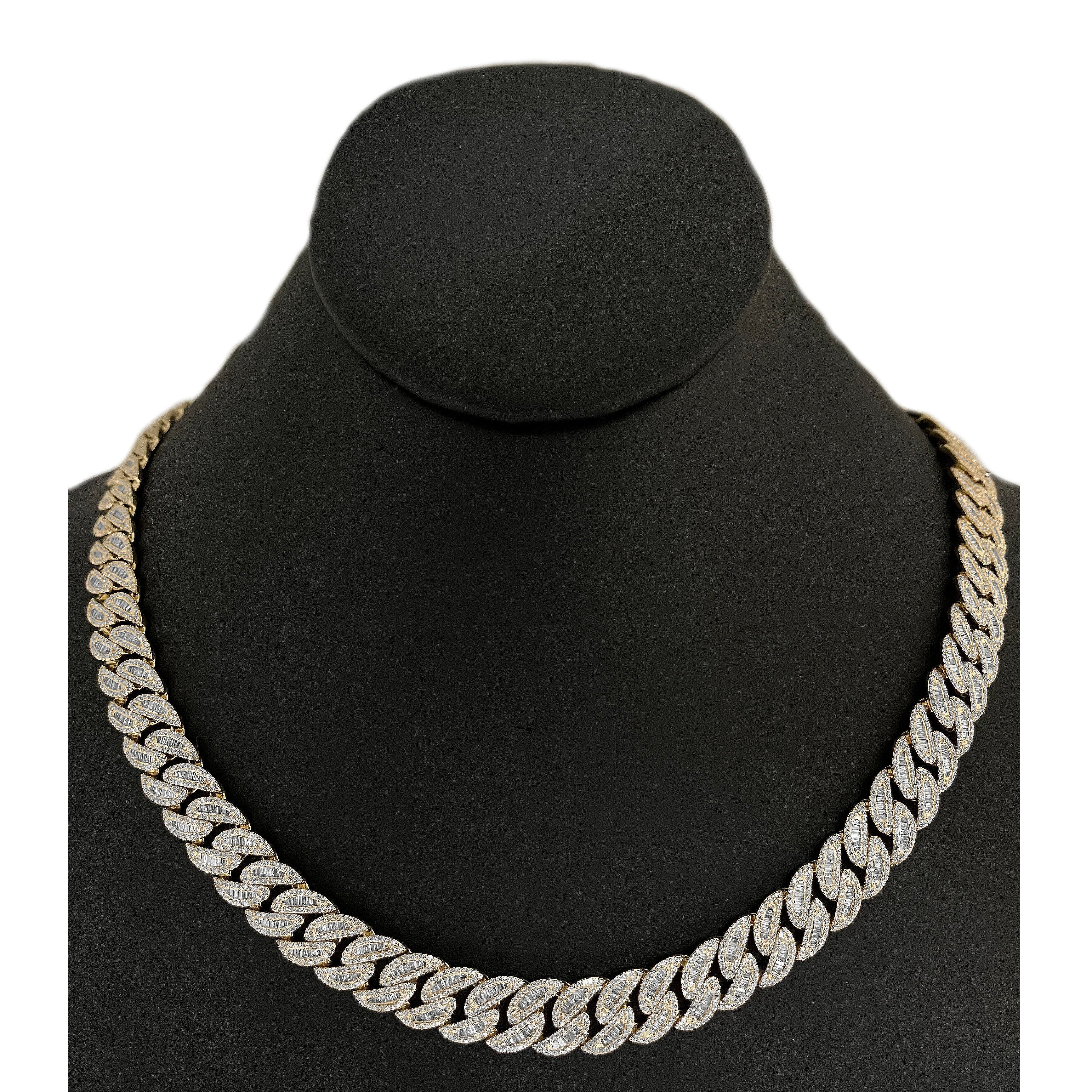 SPECIAL! 11mm 12.60ct G SI 14K Yellow Gold Baguette & Round Diamond Cuban Necklace 20"