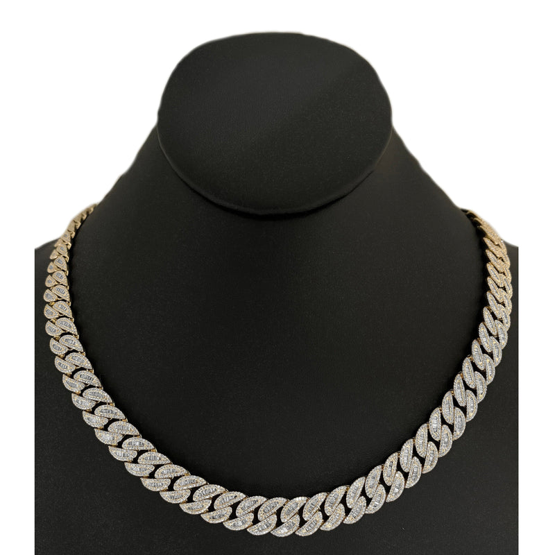 SPECIAL! 11mm 12.60ct G SI 14K Yellow Gold Baguette & Round Diamond Cuban Necklace 20"
