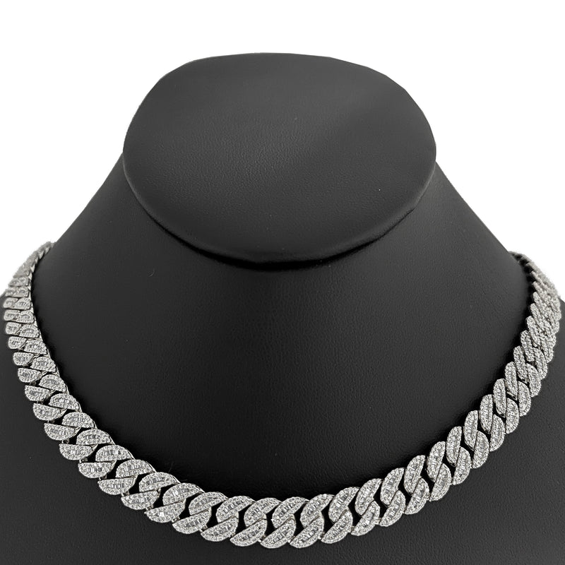 SPECIAL! 9mm 8.63ct G SI 14K White Gold Baguette & Round Diamond Cuban Necklace 20"