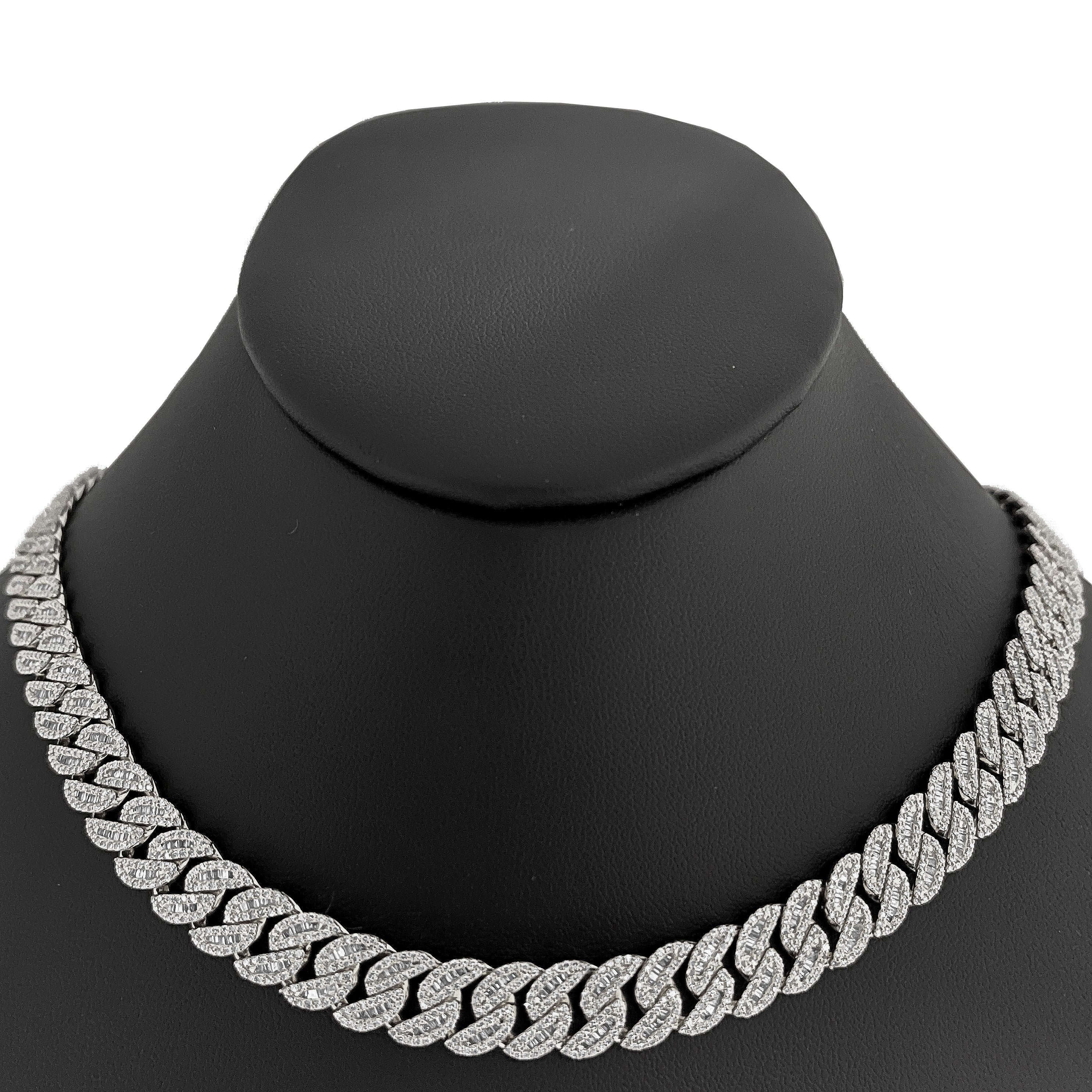 SPECIAL! 9mm 10.11ct G SI 14K White Gold Baguette & Round Diamond Cuban Necklace 22" Long