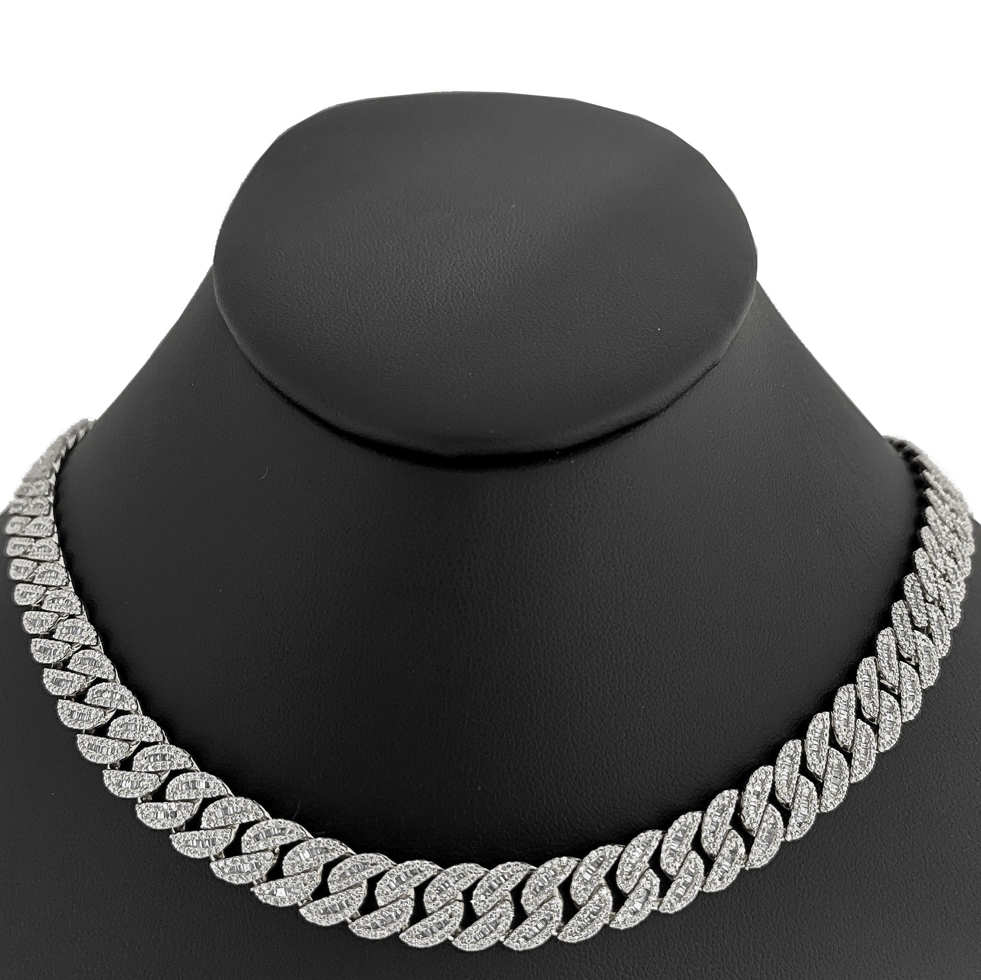 SPECIAL! 9MM 10.09ct G SI 14K White Gold Baguette & Round Diamond Cuban Necklace 22" Long