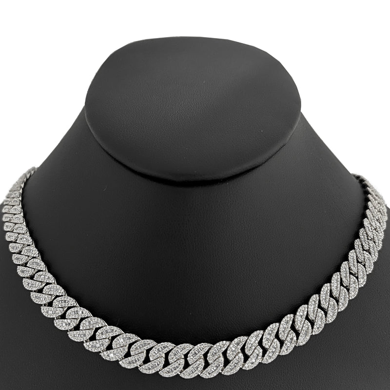 SPECIAL! 9MM 10.09ct G SI 14K White Gold Baguette & Round Diamond Cuban Necklace 22" Long