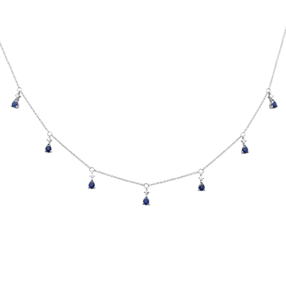 SPECIAL! 1.85ct G SI 14K White Gold Diamond & Blue Sapphire Pendant Necklace 16+2"Ext Chain