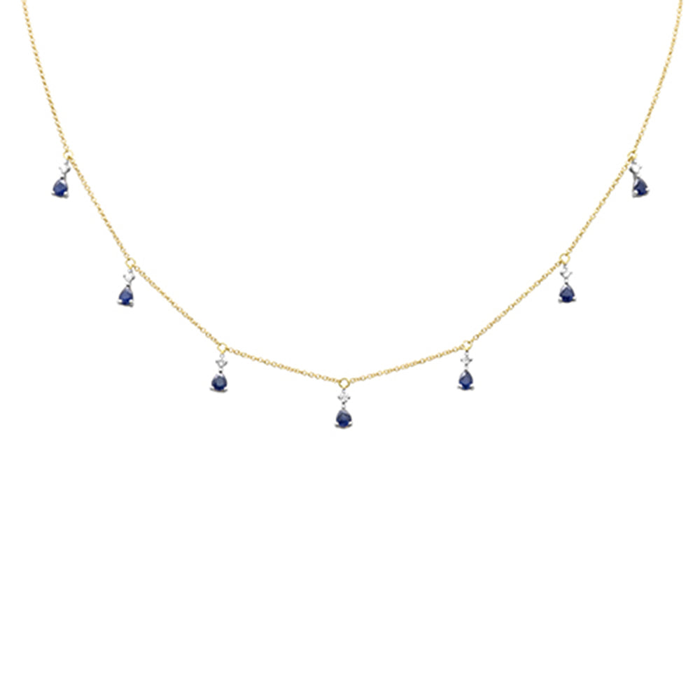 SPECIAL!1.41ct G SI 14K Yellow Gold Diamond & Blue Sapphire Gemstones Pendant Necklace 16+2" Ext Long