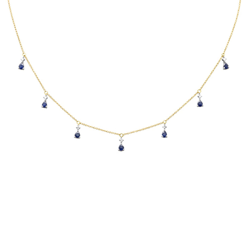 SPECIAL!1.41ct G SI 14K Yellow Gold Diamond & Blue Sapphire Gemstones Pendant Necklace 16+2" Ext Long