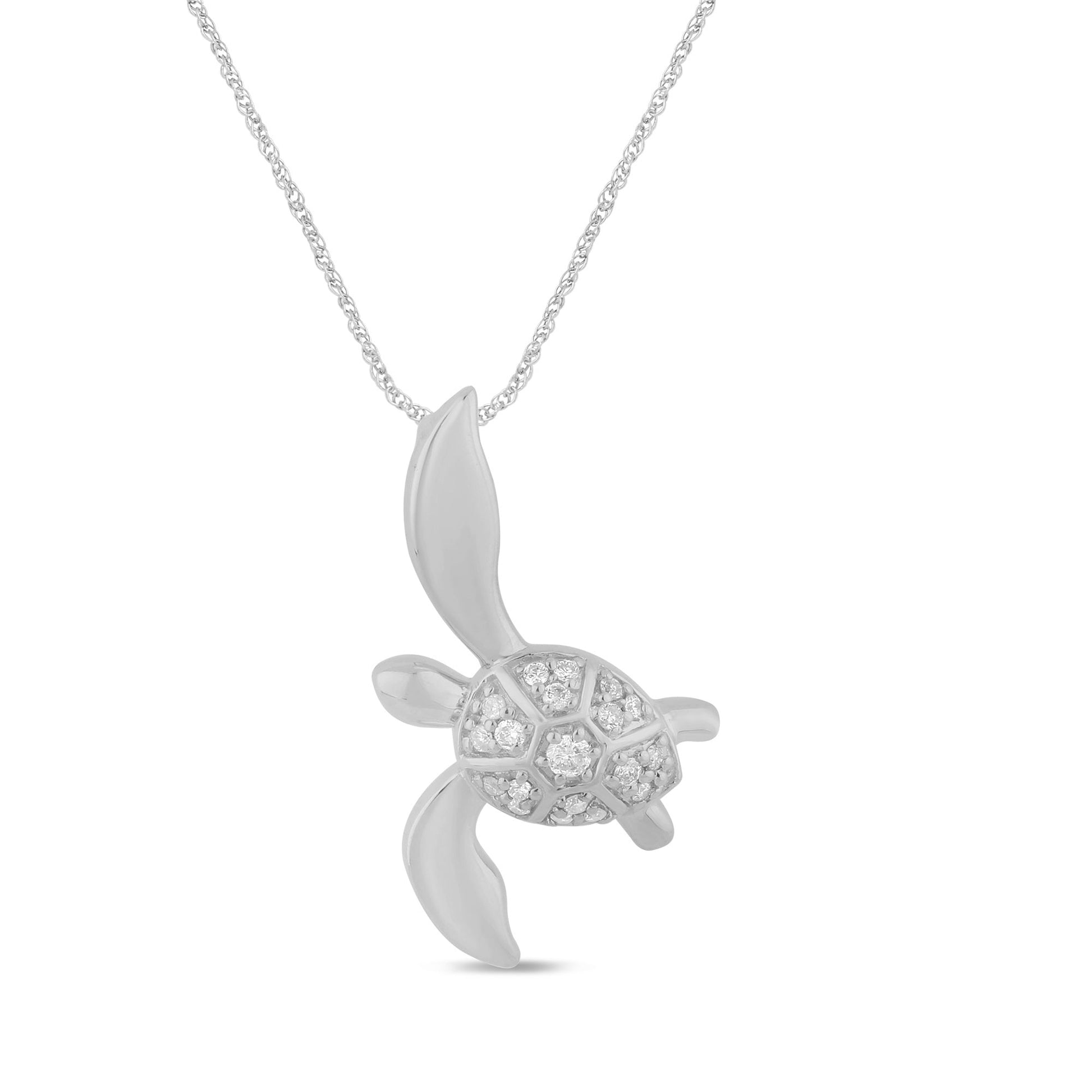 SPECIAL! .12ct G SI 14K White Gold Diamond Turtle Pendant Necklace Necklace 18" Long
