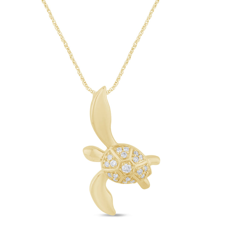 SPECIAL! .11ct G SI 14K Yellow Gold Diamond Turtle Pendant Necklace Necklace 18" Long