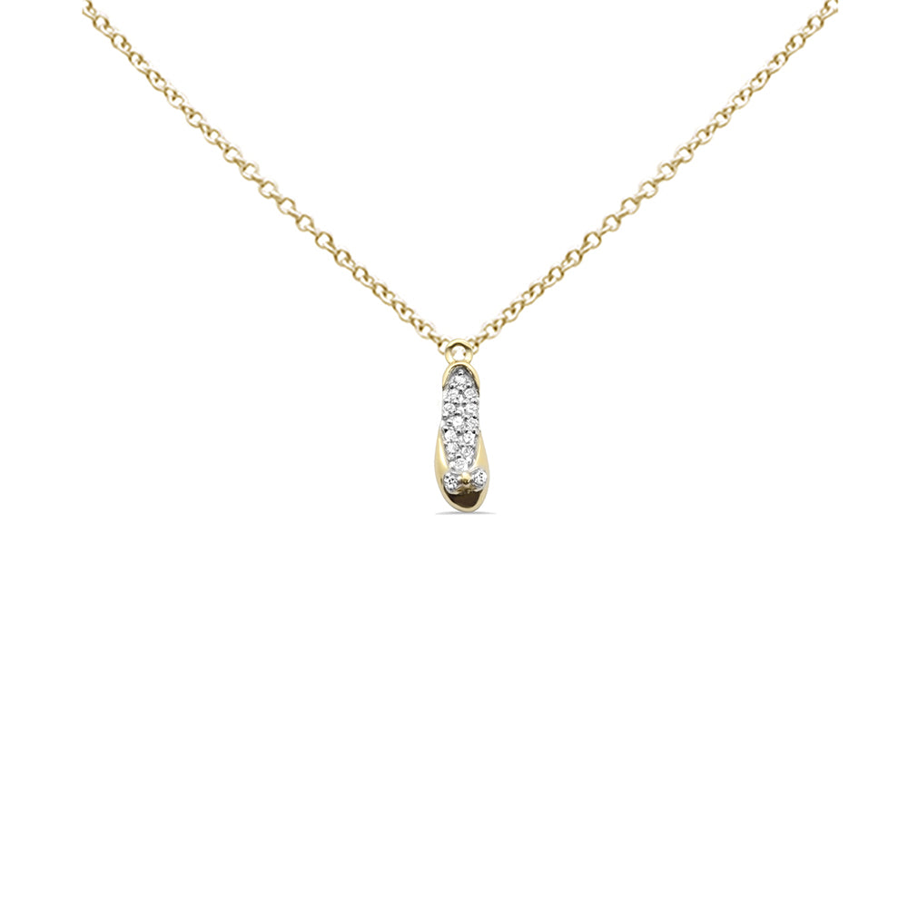 .09ct G SI 14K Yellow Gold Diamond Shoe Style Pendant Necklace 18" Long