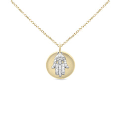 SPECIAL! .20ct G SI 14K Two Tone with Diamonds Round Shaped with Hamsa Pendant Necklace 18" Long