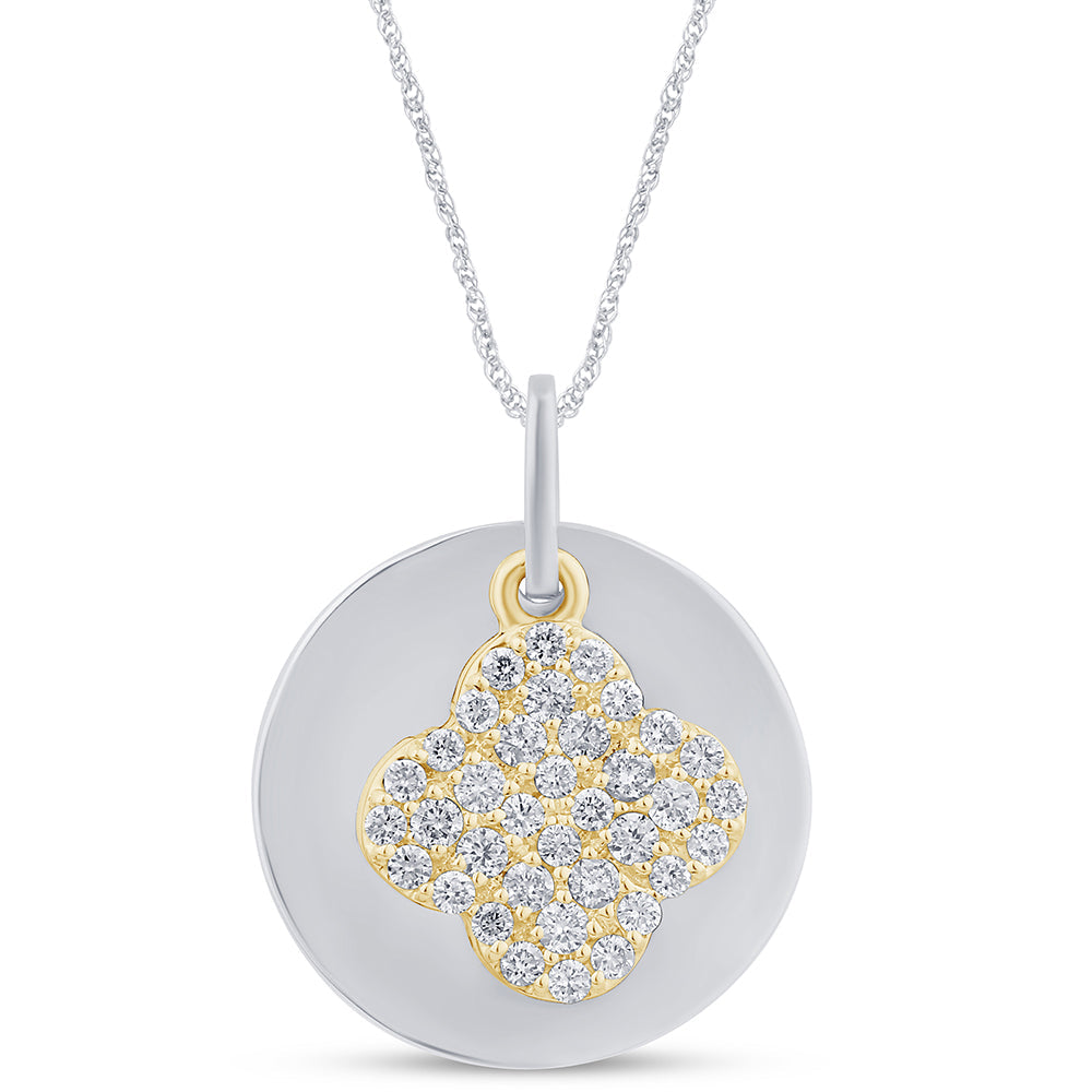 SPECIAL! .29ct G SI 14K Yellow Gold Diamond Round Shaped with Flower Pendant Necklace 18" Long