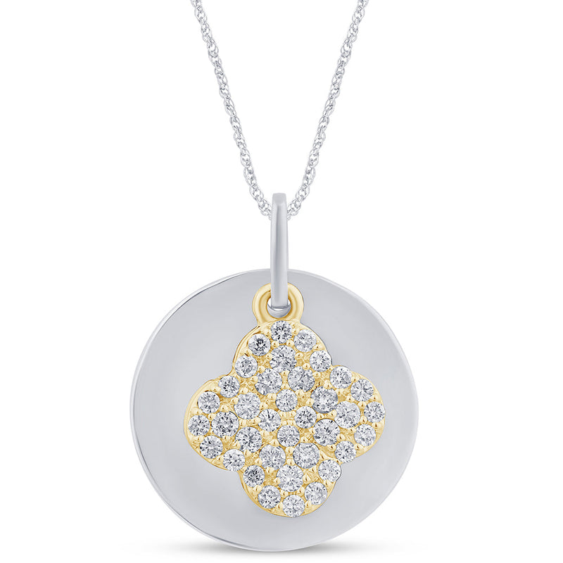 SPECIAL! .29ct G SI 14K Yellow Gold Diamond Round Shaped with Flower Pendant Necklace 18" Long