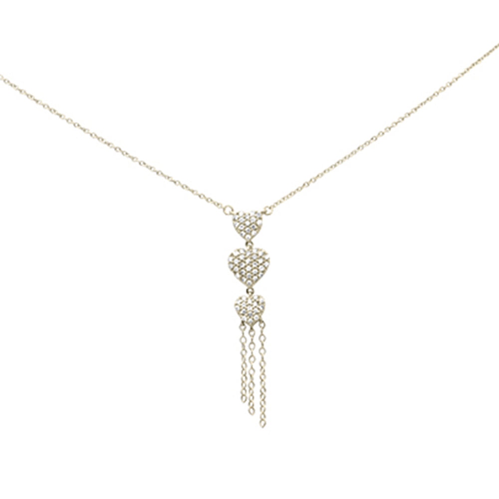 SPECIAL! .34ct G SI 14K Yellow Gold Diamond 3 Hearts Drop Pendant Necklace 16" Long Chain