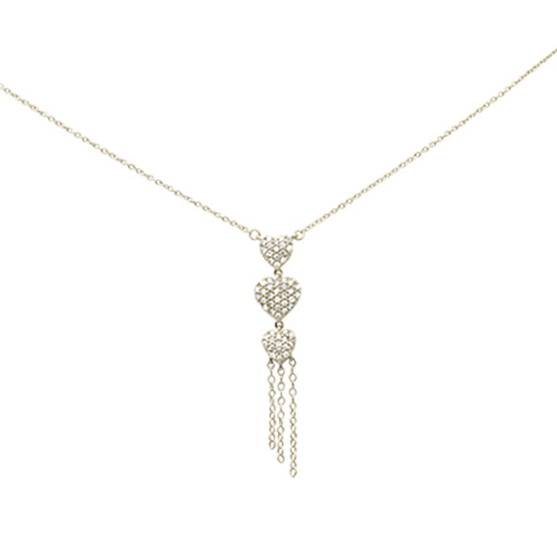 SPECIAL! .34ct G SI 14K Yellow Gold Diamond 3 Hearts Drop Pendant Necklace 16" Long Chain