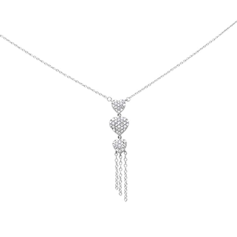 SPECIAL! .33ct G SI 14K White Gold Diamond 3 Hearts Drop Pendant Necklace 16" Long Chain