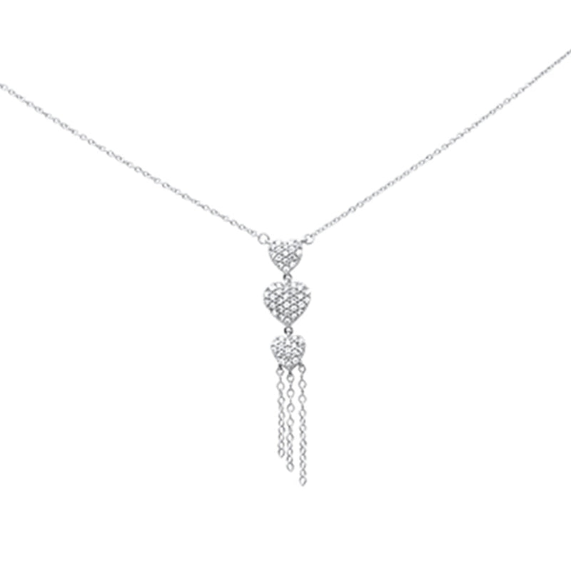 SPECIAL! .33ct G SI 14K White Gold Diamond 3 Hearts Drop Pendant Necklace 16" Long Chain