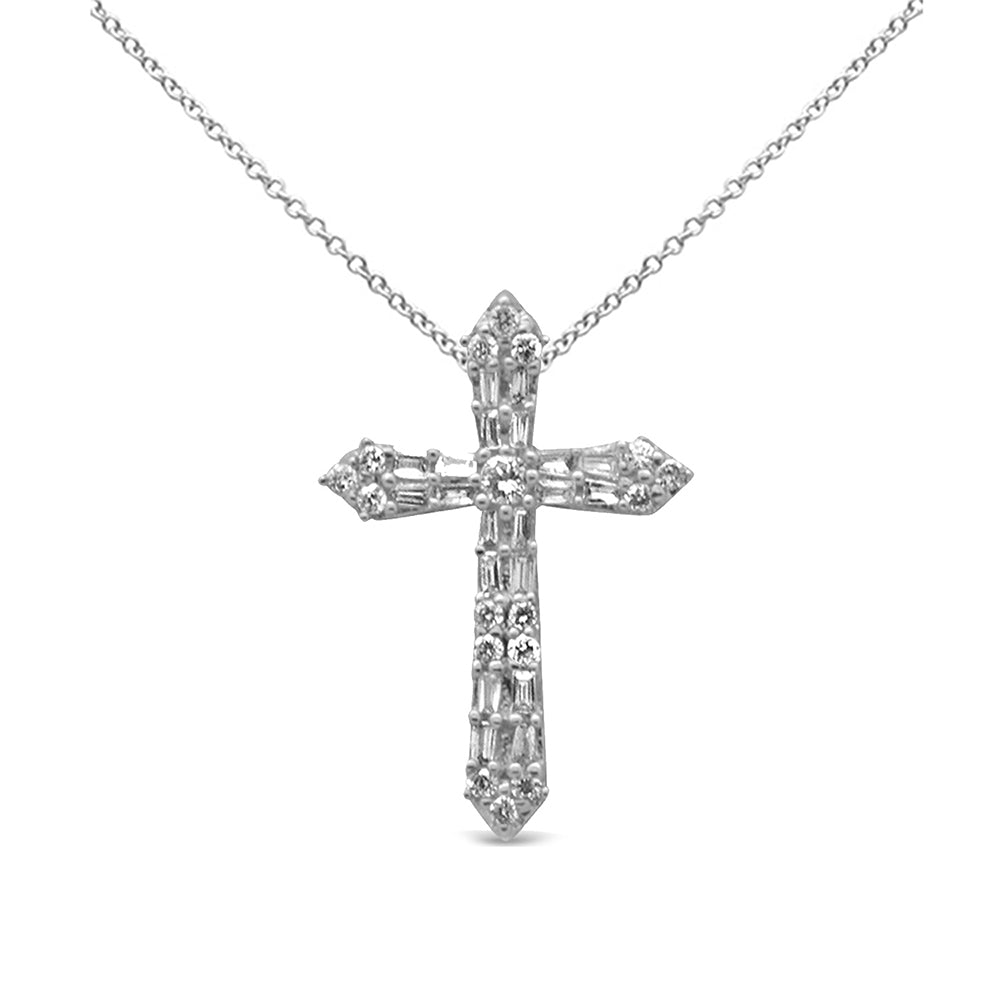 SPECIAL!.29ct G SI 14K White Gold Round & Baguette Diamond Cross Pendant Necklace 18"