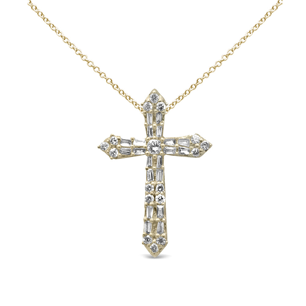 SPECIAL! .30ct G SI 14K Yellow Gold Round & Baguette Diamond Cross Pendant Necklace 18" Long