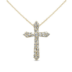 SPECIAL! .30ct G SI 14K Yellow Gold Round & Baguette Diamond Cross Pendant Necklace 18" Long