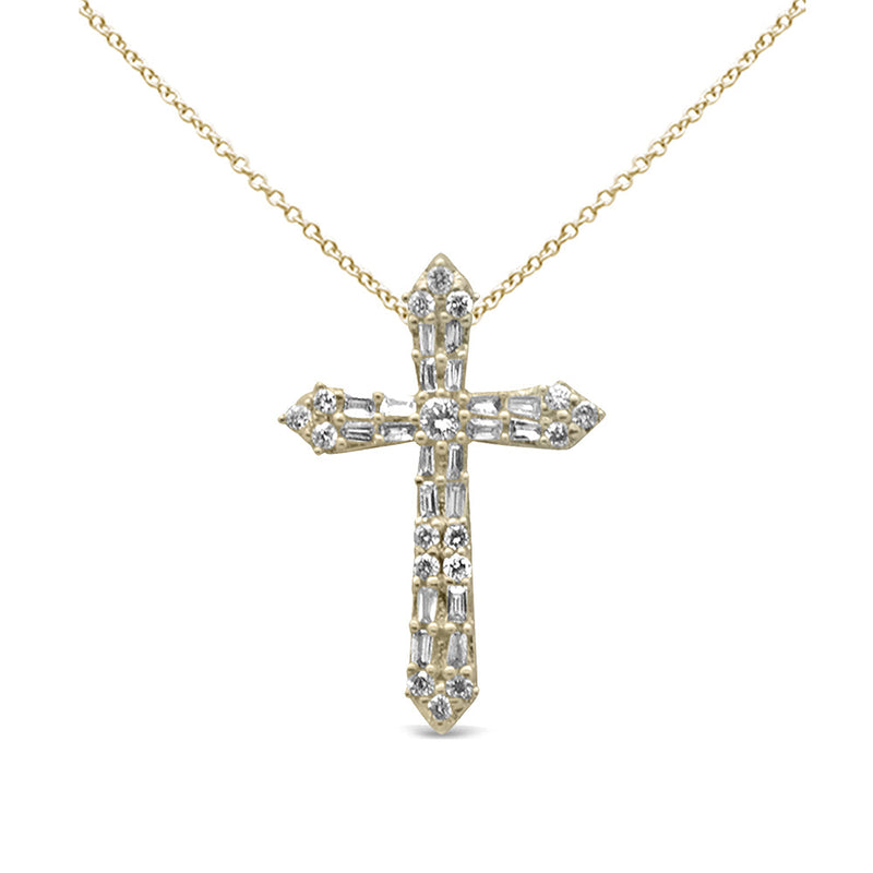 SPECIAL! .30ct G SI 14K Yellow Gold Round & Baguette Diamond Cross Pendant Necklace 18" Long