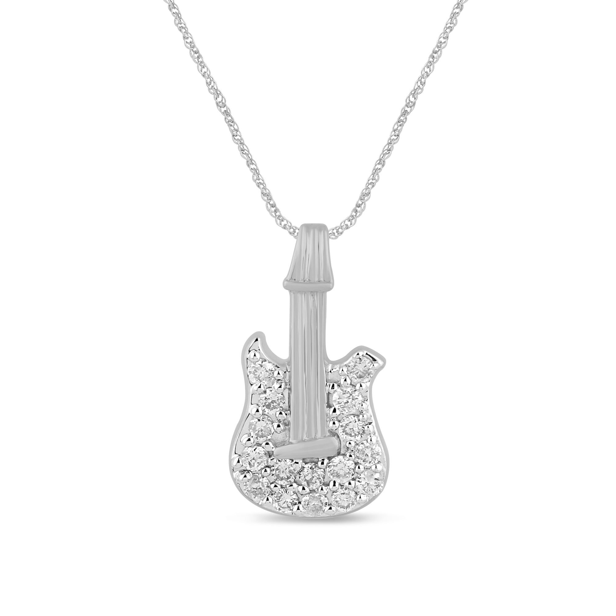 DIAMOND CLOSEOUT!   .15ct G SI 14K White Gold Diamond Guitar Style Pendant Necklace 18" Long