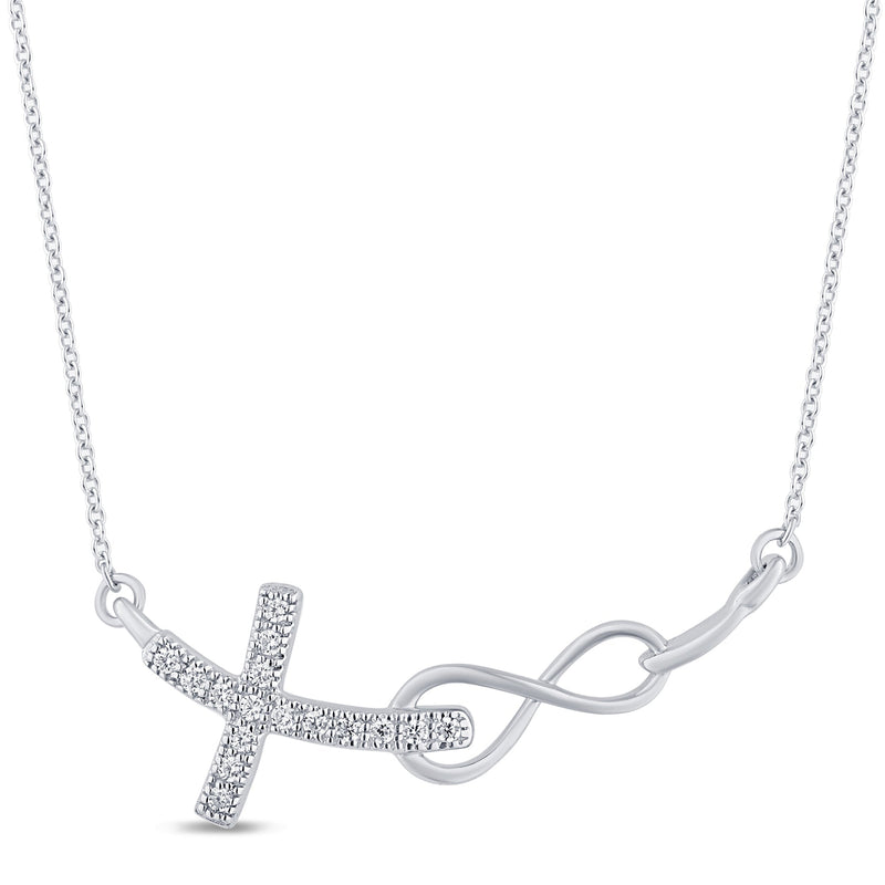 SPECIAL! .06ct G SI 14K White Gold Diamond Infinity and Cross Sideways Pendant Necklace 18" Long Chain