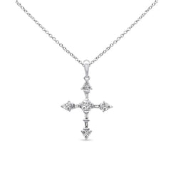 .19ct G SI 14K White Gold Round & Baguette Diamond Cross Pendant Necklace 18" Long