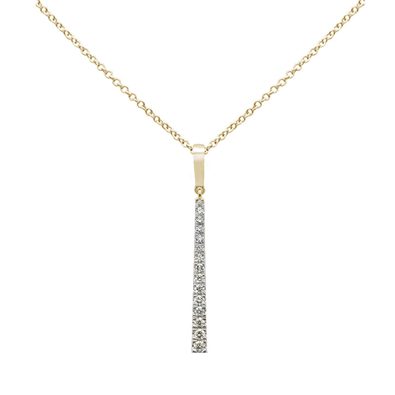 SPECIAL! .21ct G SI 14K Yellow Gold Diamond Line Drop Pendant Necklace 18" Long