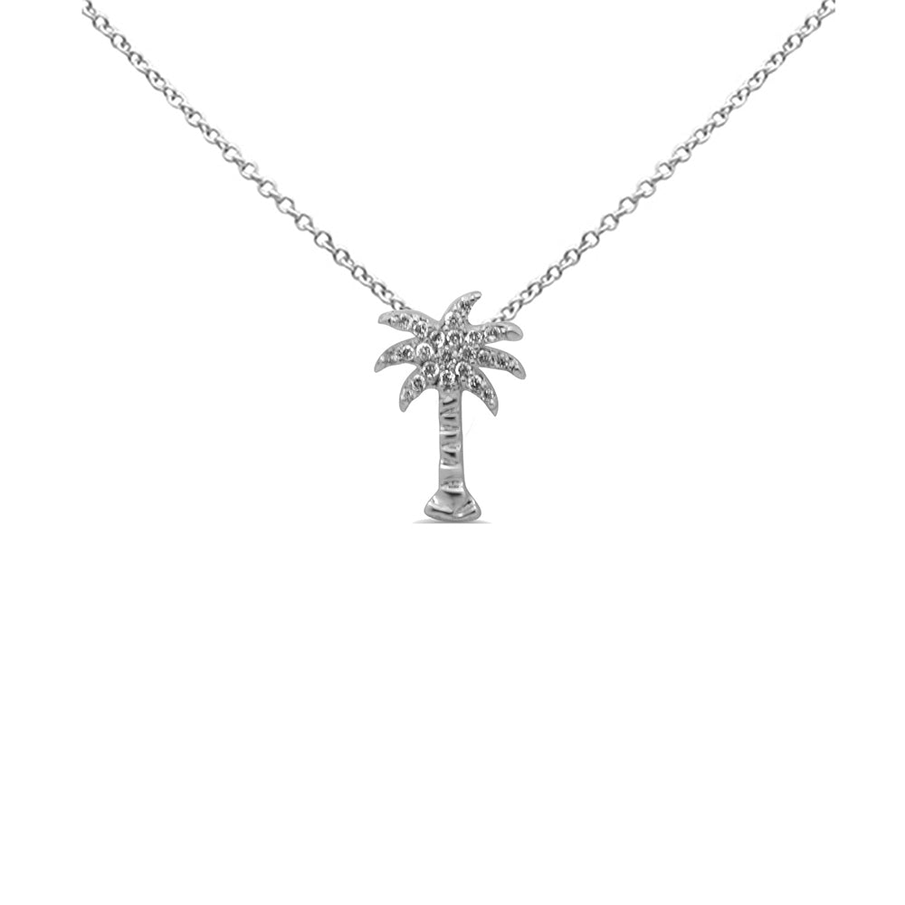 .12ct G SI 14K White Gold Diamond Palm Tree Pendant Necklace 18" Long